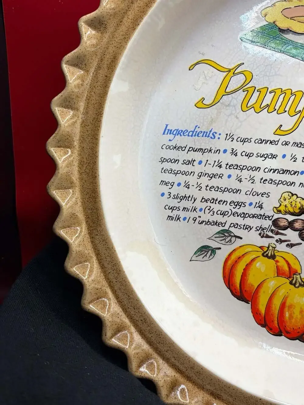 Vintage Pumpkin Pie Recipe Ceramic Baking Pie Plate Pan